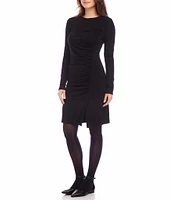 Karen Kane Petite Size Shirred Long Sleeve Slit Front Dress