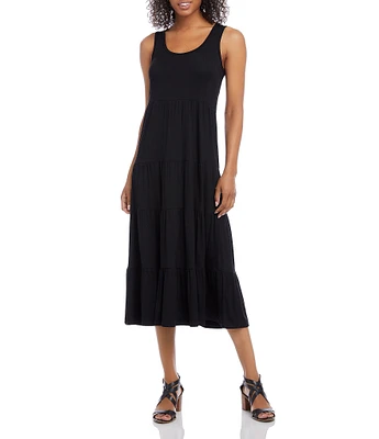 Karen Kane Petite Size Sleevless Scoop Neck Tiered Midi Dress