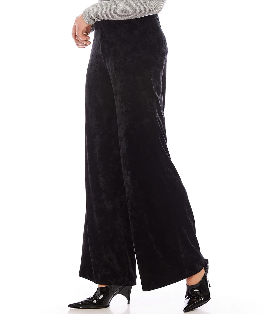 Karen Kane Petite Size Stretch Crushed Velvet Wide Leg Pants