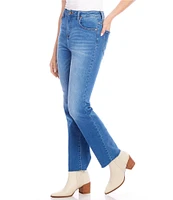 Karen Kane Petite Size Stretch High Rise Raw Hem Straight Leg Jeans