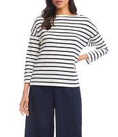 Karen Kane Petite Size Stripe 3/4 Sleeve Boatneck Top
