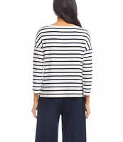 Karen Kane Petite Size Stripe 3/4 Sleeve Boatneck Top