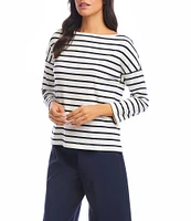Karen Kane Petite Size Stripe 3/4 Sleeve Boatneck Top
