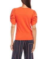 Karen Kane Petite Size Twisted Short Puff Sleeve Crew Neck Top
