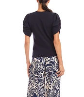 Karen Kane Petite Size Twisted Short Puff Sleeve Crew Neck Top
