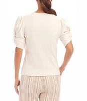 Karen Kane Petite Size Twisted Short Puff Sleeve V-Neck Top