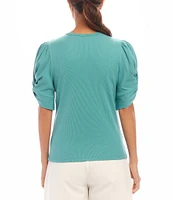 Karen Kane Petite Size Twisted Short Puff Sleeve V-Neck Top