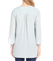 Karen Kane Petite Size V-Neck 3/4 Sleeve Crossover Hem Silky Crepe Top