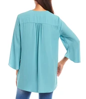 Karen Kane Petite Size V-Neck 3/4 Sleeve Crossover Hem Silky Crepe Top