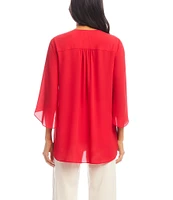 Karen Kane Petite Size V-Neck 3/4 Sleeve Crossover Hem Silky Crepe Top