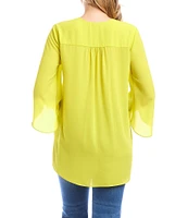 Karen Kane Petite Size V-Neck 3/4 Sleeve Crossover Hem Silky Crepe Top