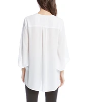 Karen Kane Petite Size V-Neck 3/4 Sleeve Crossover Hem Silky Crepe Top