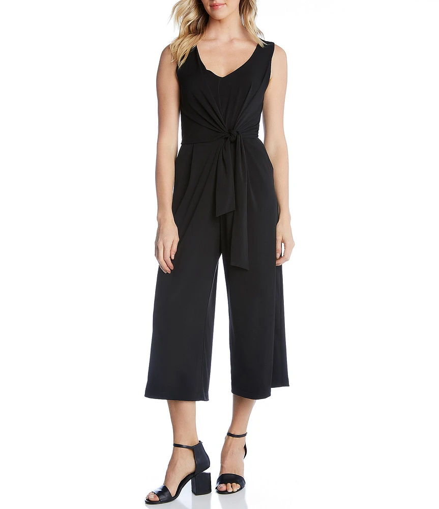 Karen Kane Petite Size V-Neck Sleeveless Tie-Front Jumpsuit