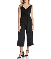 Karen Kane Petite Size V-Neck Sleeveless Tie-Front Jumpsuit