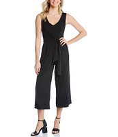 Karen Kane Petite Size V-Neck Sleeveless Tie-Front Jumpsuit