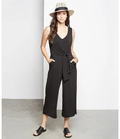 Karen Kane Petite Size V-Neck Sleeveless Tie-Front Jumpsuit