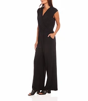 Karen Kane Petite Size V-Neck Sleeveless Travel Jersey Jumpsuit