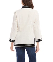 Karen Kane Petite The St. Tropez Y-Neck Bracelet Sleeve Contrast Trim Tunic