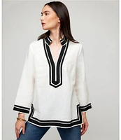 Karen Kane Petite The St. Tropez Y-Neck Bracelet Sleeve Contrast Trim Tunic