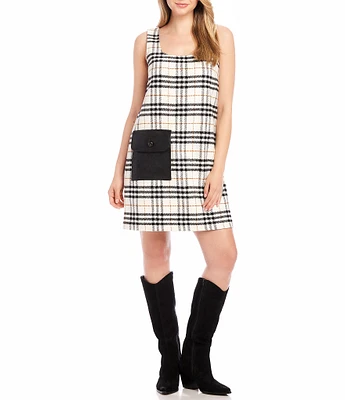 Karen Kane Plaid Scoop Neck Sleeveless Shift Dress