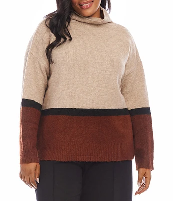 Karen Kane Plus Size Colorblock Turtleneck Long Sleeve Oversized Sweater