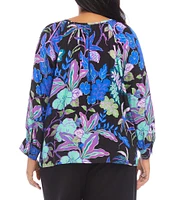 Karen Kane Plus Size Botanical Garden Print Crew Neck Long Sleeve Peasant Top