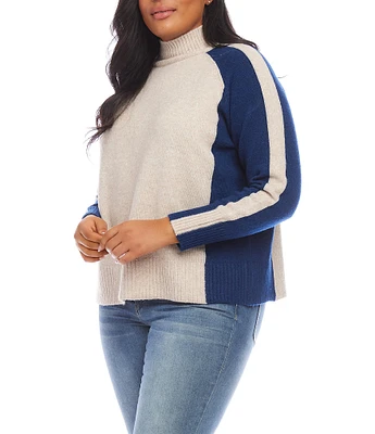 Karen Kane Plus Size Color Block Turtleneck Long Sleeve Sweater