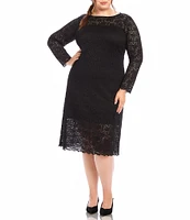 Karen Kane Plus Size Column Lace Boat Neck Long Sleeve Scallop Edge Sheath Dress