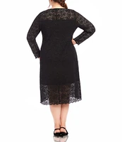 Karen Kane Plus Size Column Lace Boat Neck Long Sleeve Scallop Edge Sheath Dress