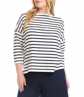 Karen Kane Plus Size Cotton-Blend Stripe Boat Neck 3/4 Sleeve Top