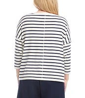 Karen Kane Plus Size Cotton-Blend Stripe Boat Neck 3/4 Sleeve Top