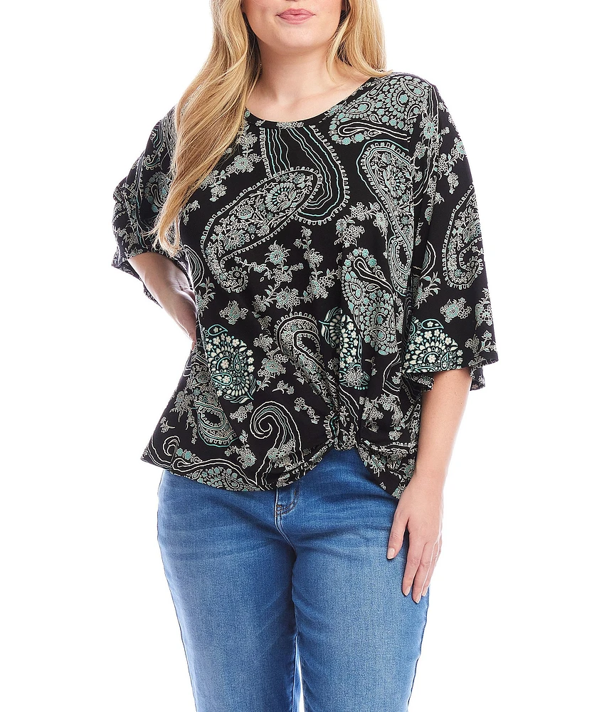 Karen Kane Plus Size Crew Neck 3/4 Flare Sleeve Pick-Up Top