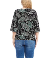 Karen Kane Plus Size Crew Neck 3/4 Flare Sleeve Pick-Up Top