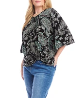 Karen Kane Plus Size Crew Neck 3/4 Flare Sleeve Pick-Up Top