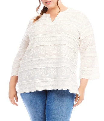 Karen Kane Plus Size Embroidered Split-Neck 3/4 Flare Sleeve Tunic