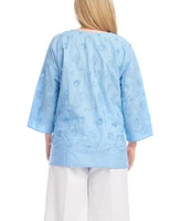 Karen Kane Plus Size Embroidered Split V-Neck 3/4 Sleeve Tunic