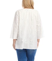 Karen Kane Plus Size Embroidered Split V-Neck 3/4 Sleeve Tunic