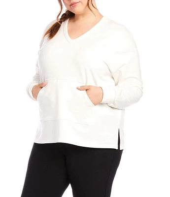 Karen Kane Plus Size Fleece V-Neck Long Sleeve Pullover