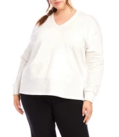 Karen Kane Plus Size Fleece V-Neck Long Sleeve Pullover