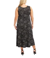 Karen Kane Plus Size Floral Print Scoop Neck Sleeveless Tiered Midi Dress