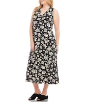 Karen Kane Plus Size Floral V-Neck Sleeveless Midi Sheath Dress