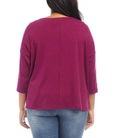 Karen Kane Plus Size Hemp-Organic Cotton Blend Boat Neck 3/4 Sleeve Drop Shoulder Knit Top