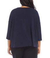 Karen Kane Plus Size Hemp-Organic Cotton Blend Boat Neck 3/4 Sleeve Drop Shoulder Knit Top