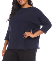 Karen Kane Plus Size Hemp-Organic Cotton Blend Boat Neck 3/4 Sleeve Drop Shoulder Knit Top