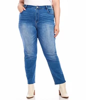 Karen Kane Plus Size High Rise Raw Hem Straight Leg Jeans