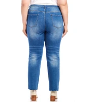 Karen Kane Plus Size High Rise Raw Hem Straight Leg Jeans