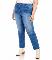 Karen Kane Plus Size High Rise Raw Hem Straight Leg Jeans