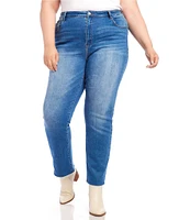 Karen Kane Plus Size High Rise Raw Hem Straight Leg Jeans