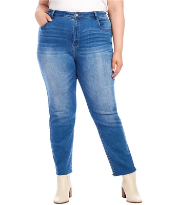 Karen Kane Plus Size High Rise Raw Hem Straight Leg Jeans