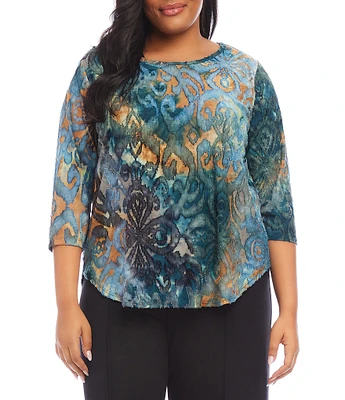 Karen Kane Plus Size Jacquard Tie Dye Boat Neck 3/4 Sleeve Top